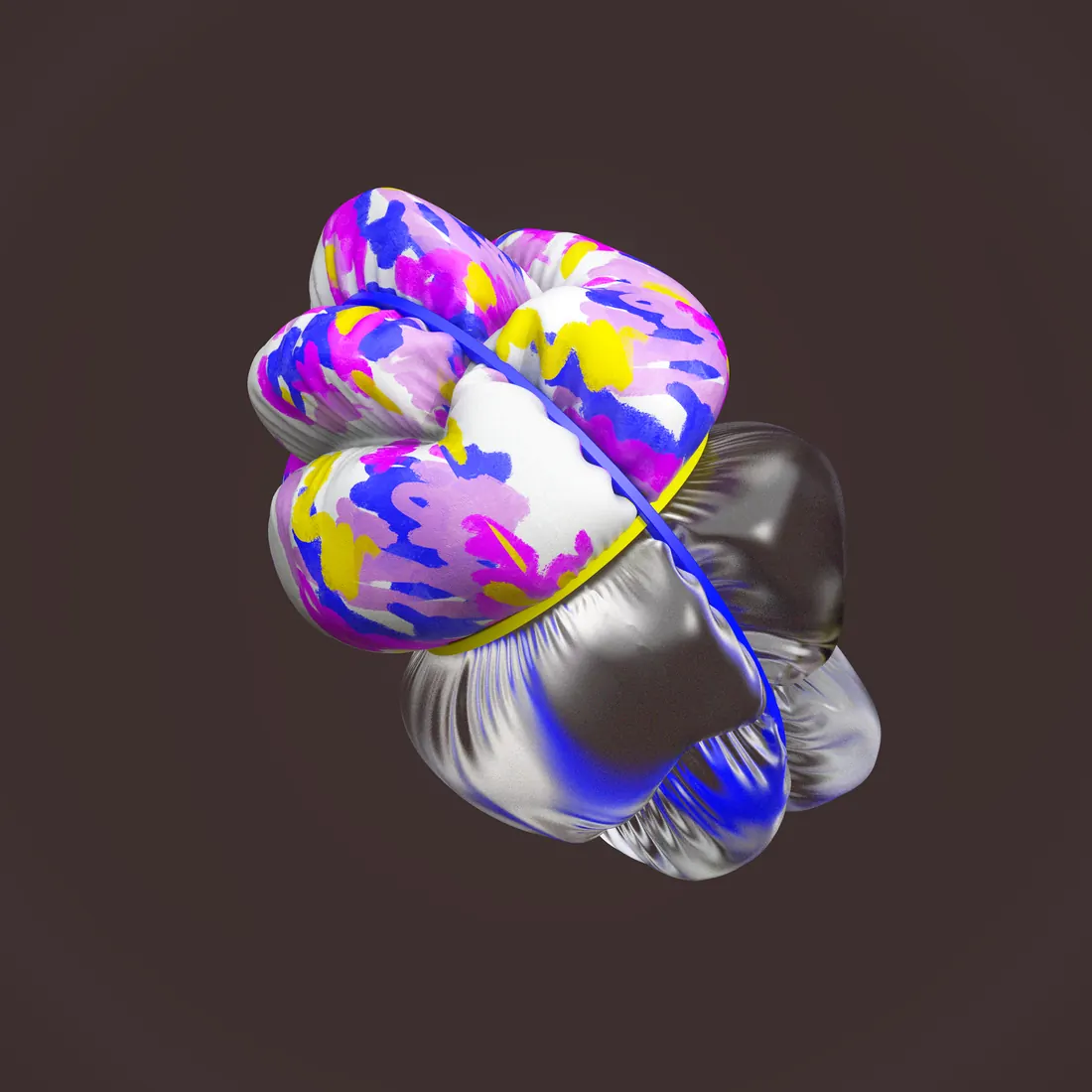 Inflatable chrome and camouflage sculpture