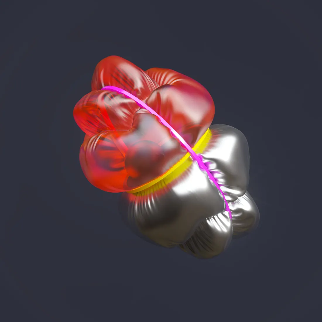 Inflatable red and chrome sculpture