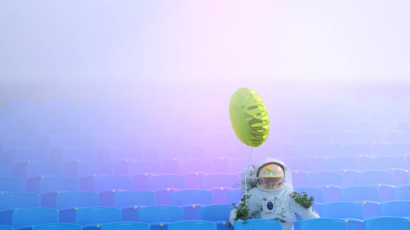 Astronaut toy sitting on a chair in a pastel room
