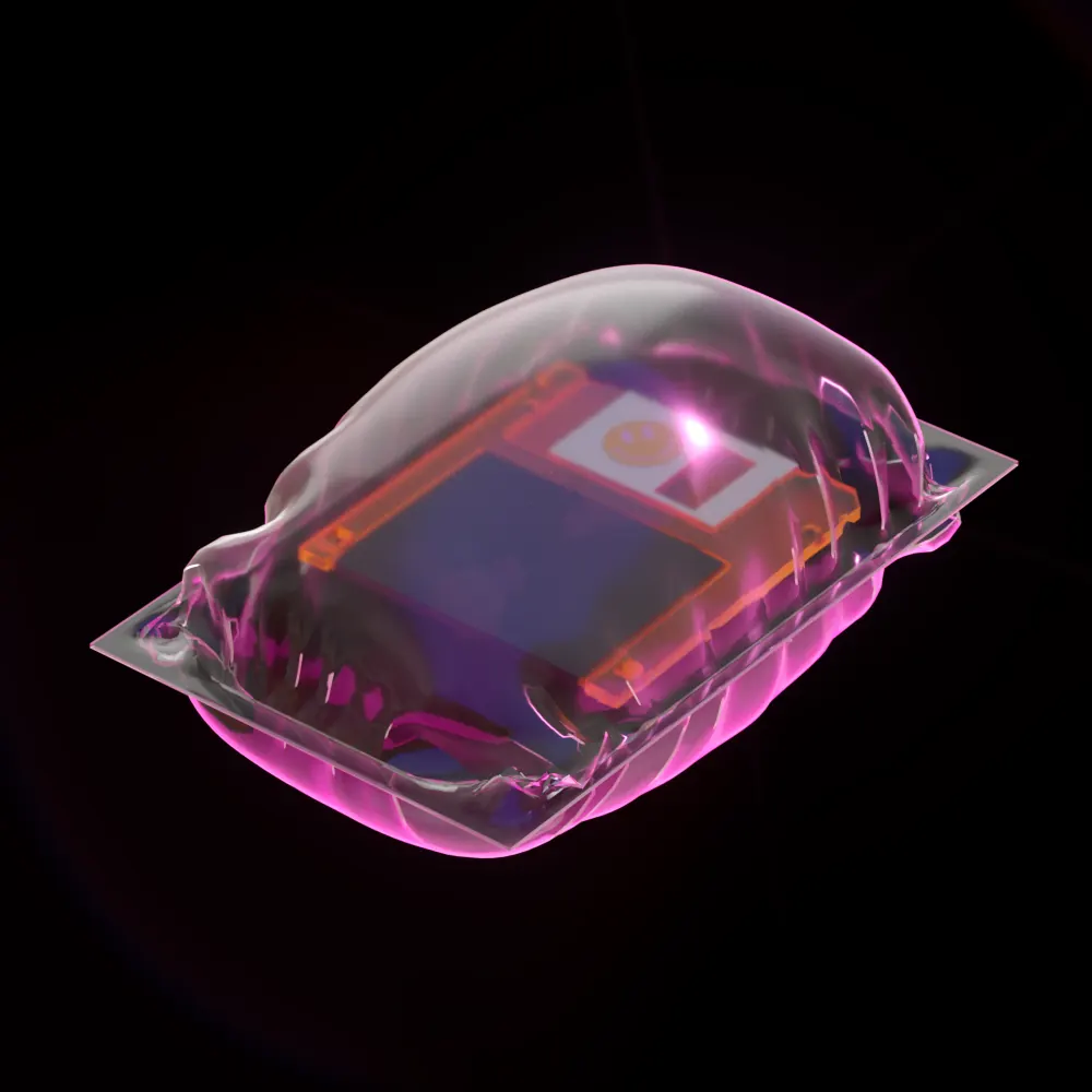 Translucent pink card in a blister, 3D render