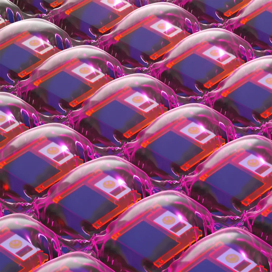 Grid of glossy floppy disks
